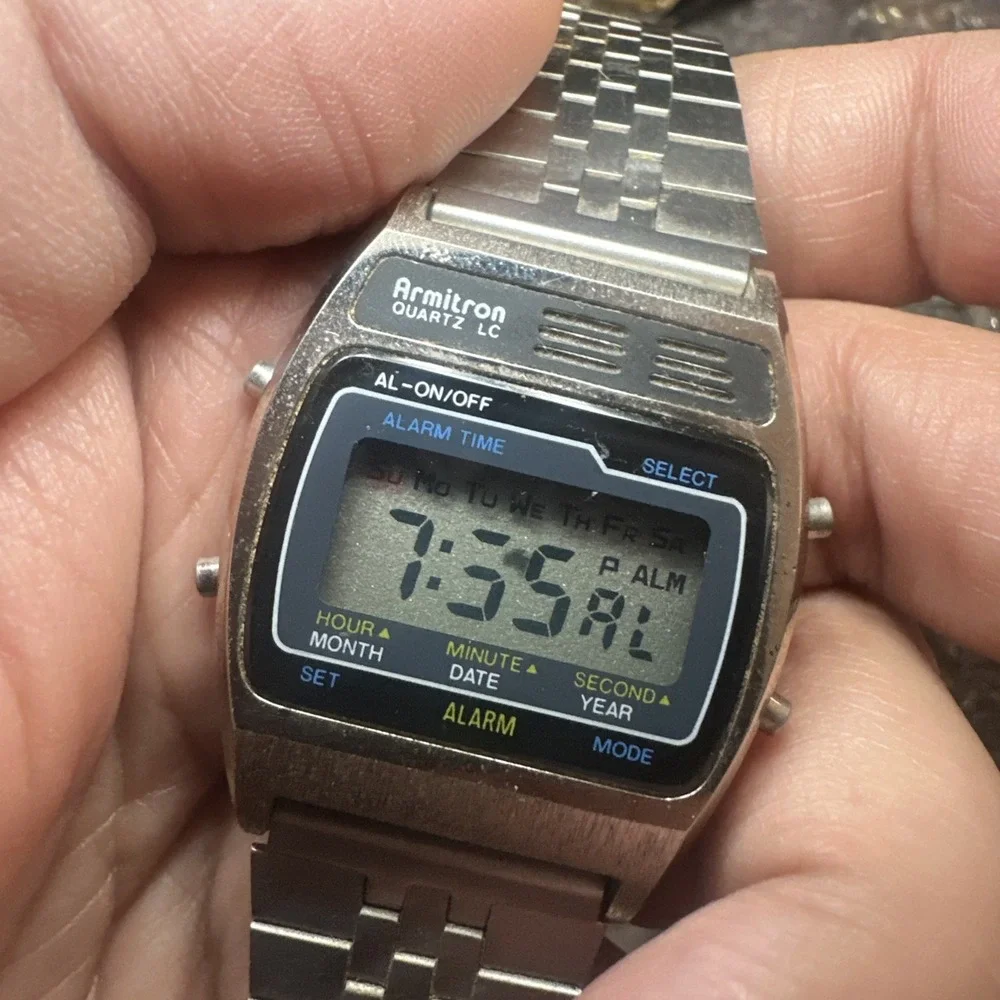 Vintage Armitron LCD Mens Watch New Battery Working But Missing Segments 34mm 7